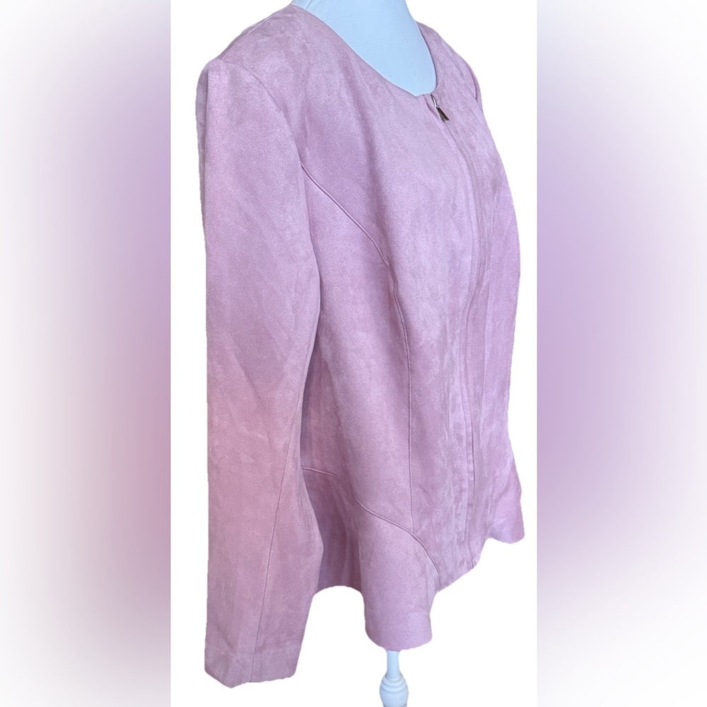 LANE BRYANT Pink Faux Suede Zip Front Jacket With Lace Up Back Plus Size 16W - Picture 3 of 7